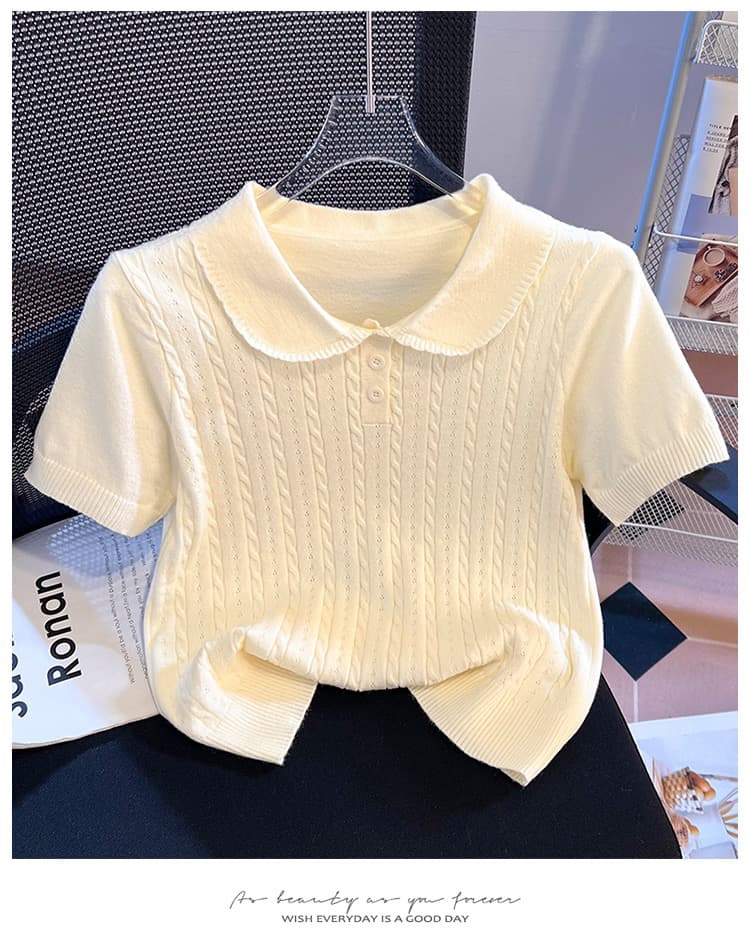 실사 니트 POLO 칼라 반팔 티셔츠 여성 여름 2026 새로운 긍정적 인 어깨 몸매 가꾸기 슬림해 보이는 작은 키 맨위 상세 이미지 13