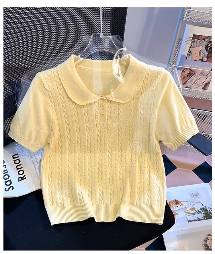 실사 니트 POLO 칼라 반팔 티셔츠 여성 여름 2026 새로운 긍정적 인 어깨 몸매 가꾸기 슬림해 보이는 작은 키 맨위 상세 이미지 16