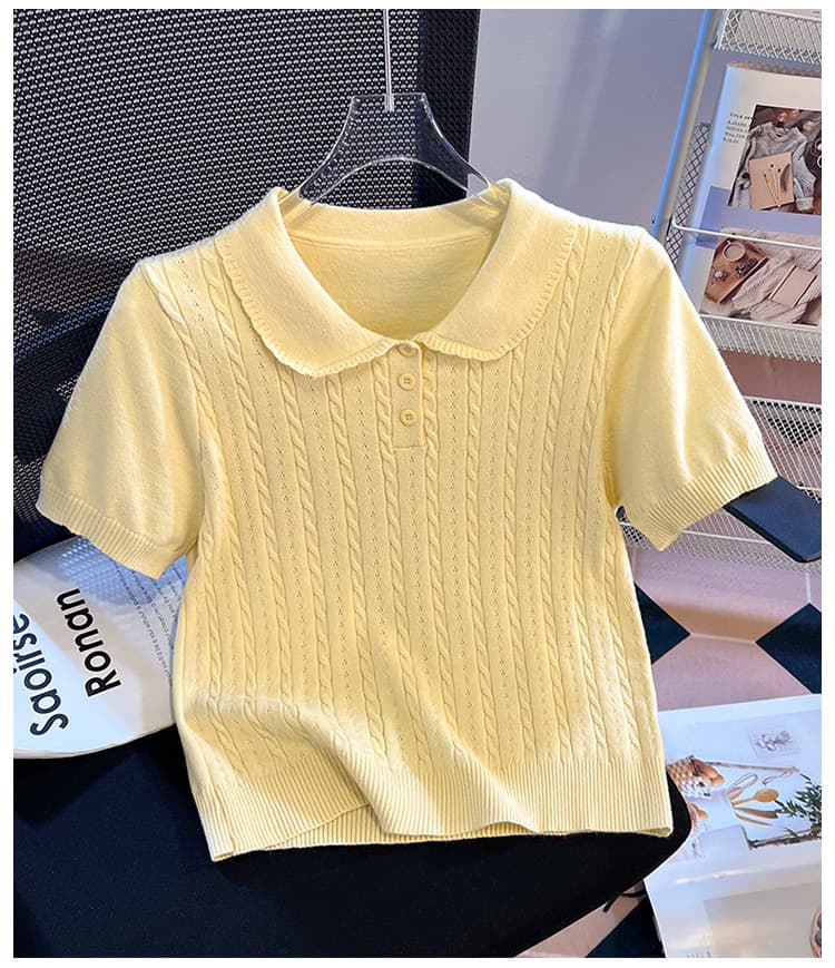 실사 니트 POLO 칼라 반팔 티셔츠 여성 여름 2026 새로운 긍정적 인 어깨 몸매 가꾸기 슬림해 보이는 작은 키 맨위 상세 이미지 17
