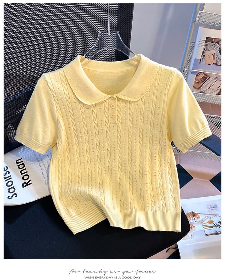 실사 니트 POLO 칼라 반팔 티셔츠 여성 여름 2026 새로운 긍정적 인 어깨 몸매 가꾸기 슬림해 보이는 작은 키 맨위 상세 이미지 18