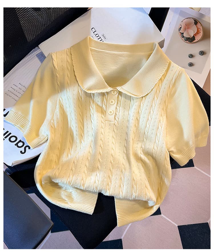 실사 니트 POLO 칼라 반팔 티셔츠 여성 여름 2026 새로운 긍정적 인 어깨 몸매 가꾸기 슬림해 보이는 작은 키 맨위 상세 이미지 19