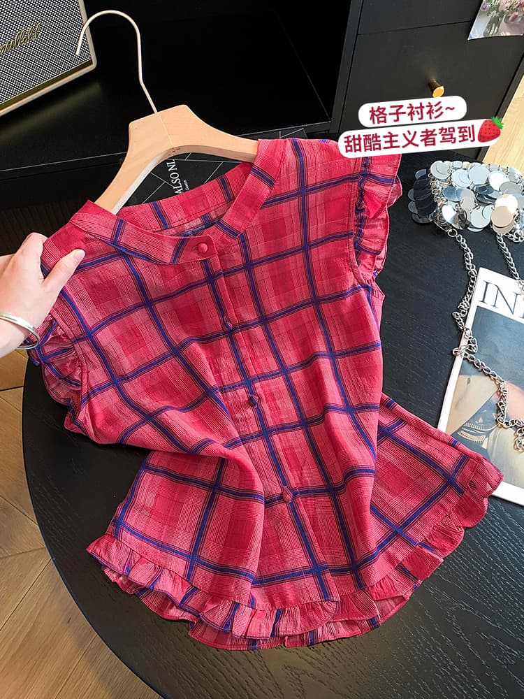 실사 국풍 프린트 프릴 민소매 조끼 여성 셔츠 2026 여름 새로운 외국 가스 연령 감소 슬림해 보이는 맨위 이미지 3