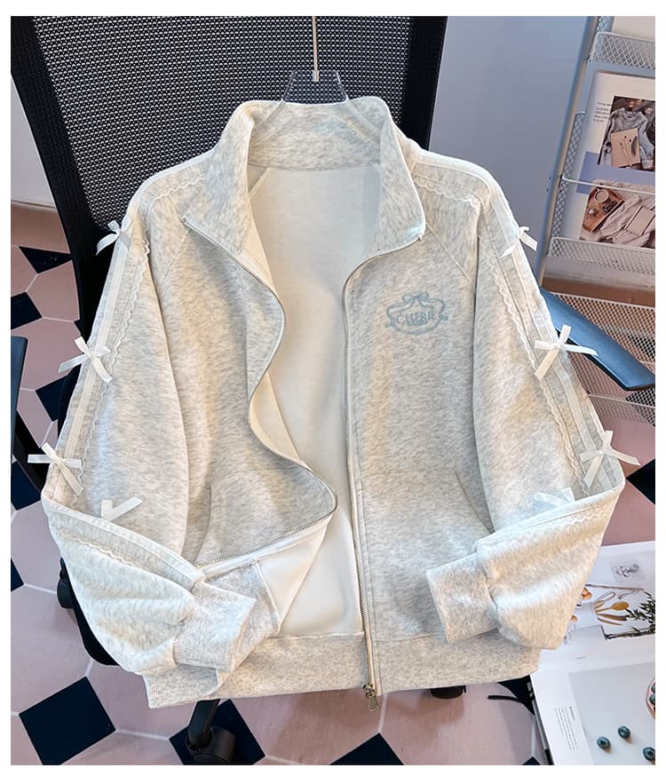 실사 아메리칸 스탠드 칼라 재킷 여성 코트 가을 겨울 2026 새로운 후드티 레이스 측면 패치워크 지퍼 오픈 가디건 맨위 상세 이미지 15
