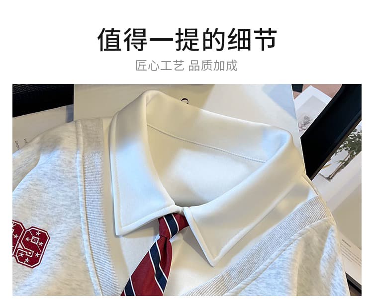 실사 아메리칸 polo 넥타이 페이크 레이어드 후드티 여성 2026 이른 가을 신제품 한 부서 학원 스타일 연령 감소 맨위 상세 이미지 7