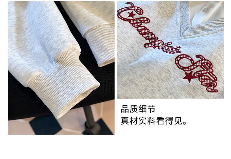 실사 아메리칸 polo 넥타이 페이크 레이어드 후드티 여성 2026 이른 가을 신제품 한 부서 학원 스타일 연령 감소 맨위 상세 이미지 8