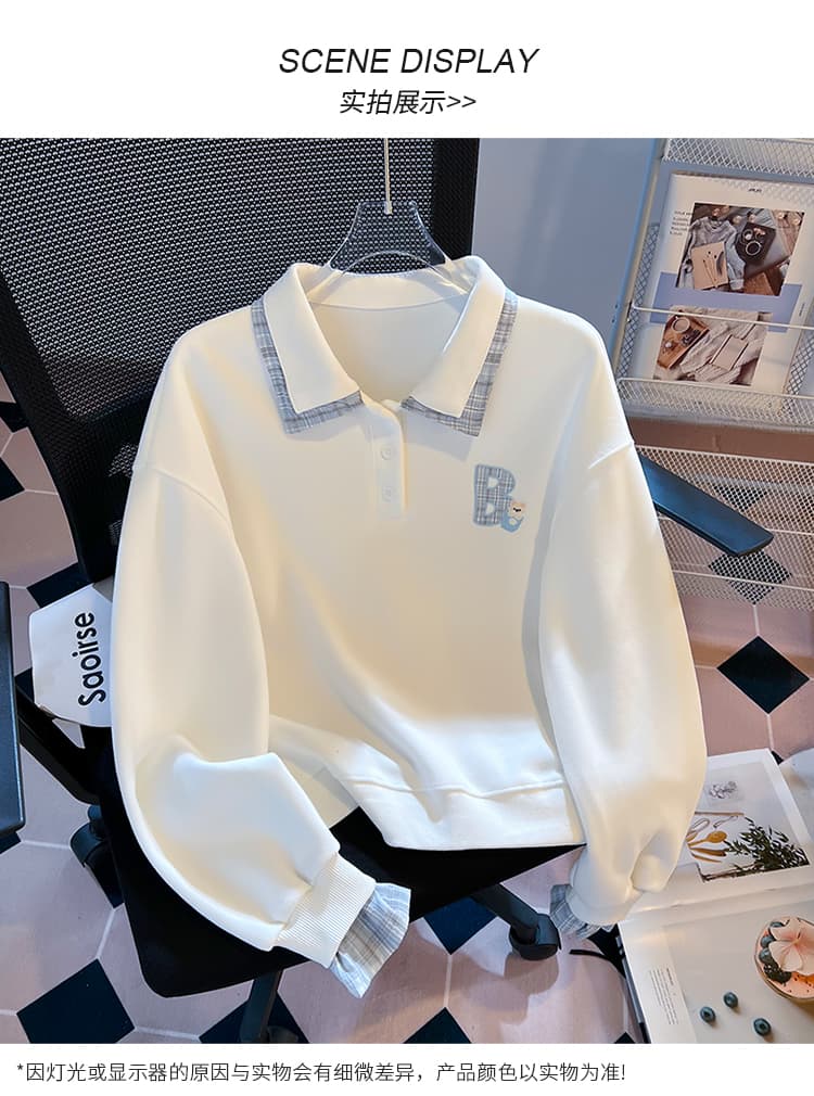 실사 페이크 레이어드 맨위 여성 POLO 칼라 여성 2026 새로운 폭발 외국 가스 피터 팬 작은 키 후드티 상세 이미지 13