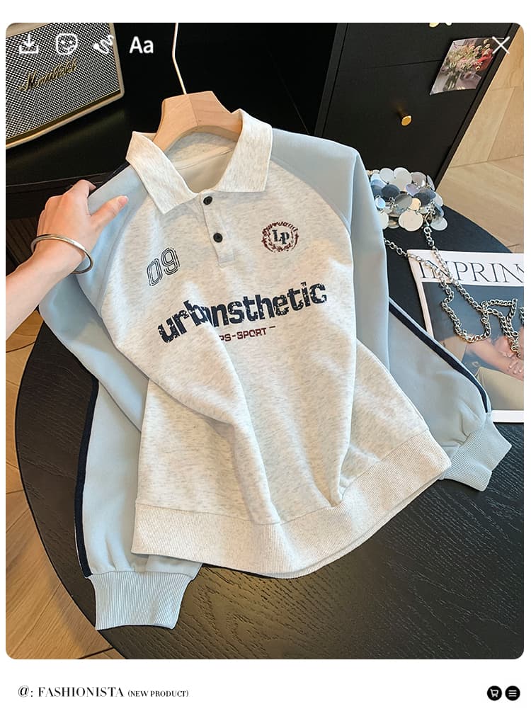 실사 POLO 칼라 페이크 레이어드 후드티 여성 2026 새로운 폭발 아메리칸 착용 가져 가라. 알파벳 자수 학원 스타일 맨위 상세 이미지 3