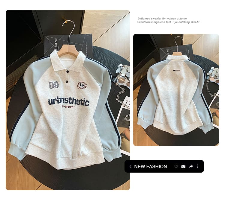 실사 POLO 칼라 페이크 레이어드 후드티 여성 2026 새로운 폭발 아메리칸 착용 가져 가라. 알파벳 자수 학원 스타일 맨위 상세 이미지 5