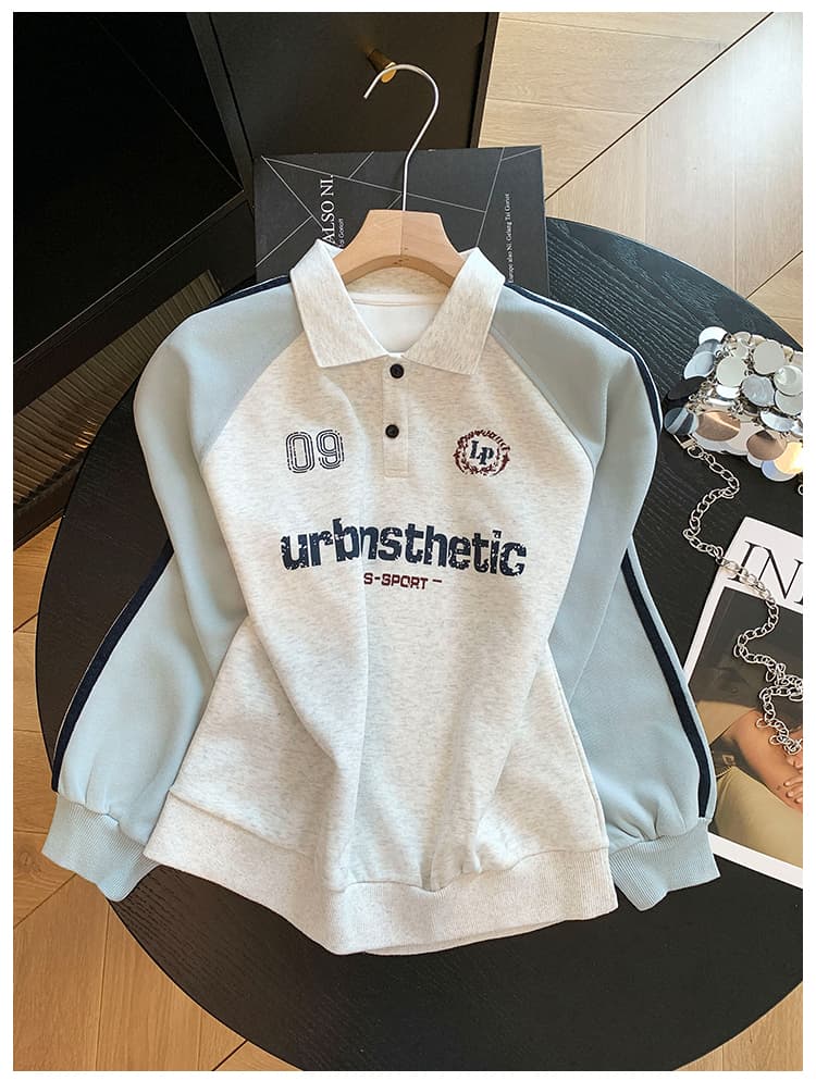 실사 POLO 칼라 페이크 레이어드 후드티 여성 2026 새로운 폭발 아메리칸 착용 가져 가라. 알파벳 자수 학원 스타일 맨위 상세 이미지 12