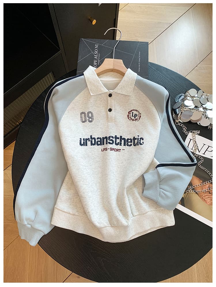 실사 POLO 칼라 페이크 레이어드 후드티 여성 2026 새로운 폭발 아메리칸 착용 가져 가라. 알파벳 자수 학원 스타일 맨위 상세 이미지 13