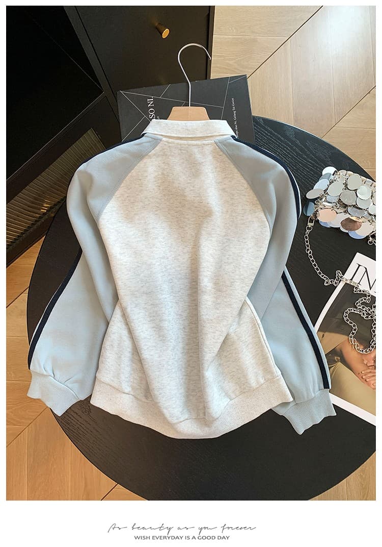 실사 POLO 칼라 페이크 레이어드 후드티 여성 2026 새로운 폭발 아메리칸 착용 가져 가라. 알파벳 자수 학원 스타일 맨위 상세 이미지 14