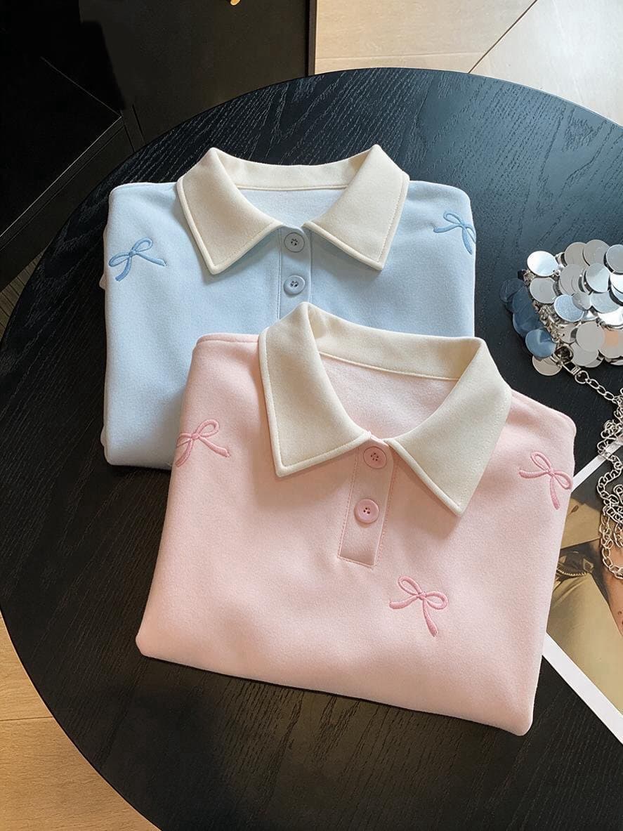 실사 3 차원 꽃 자수 POLO 칼라 후드티 여성 2026 새로운 달콤함 연령 감소 학생 작은 키 맨위 상세 이미지 15