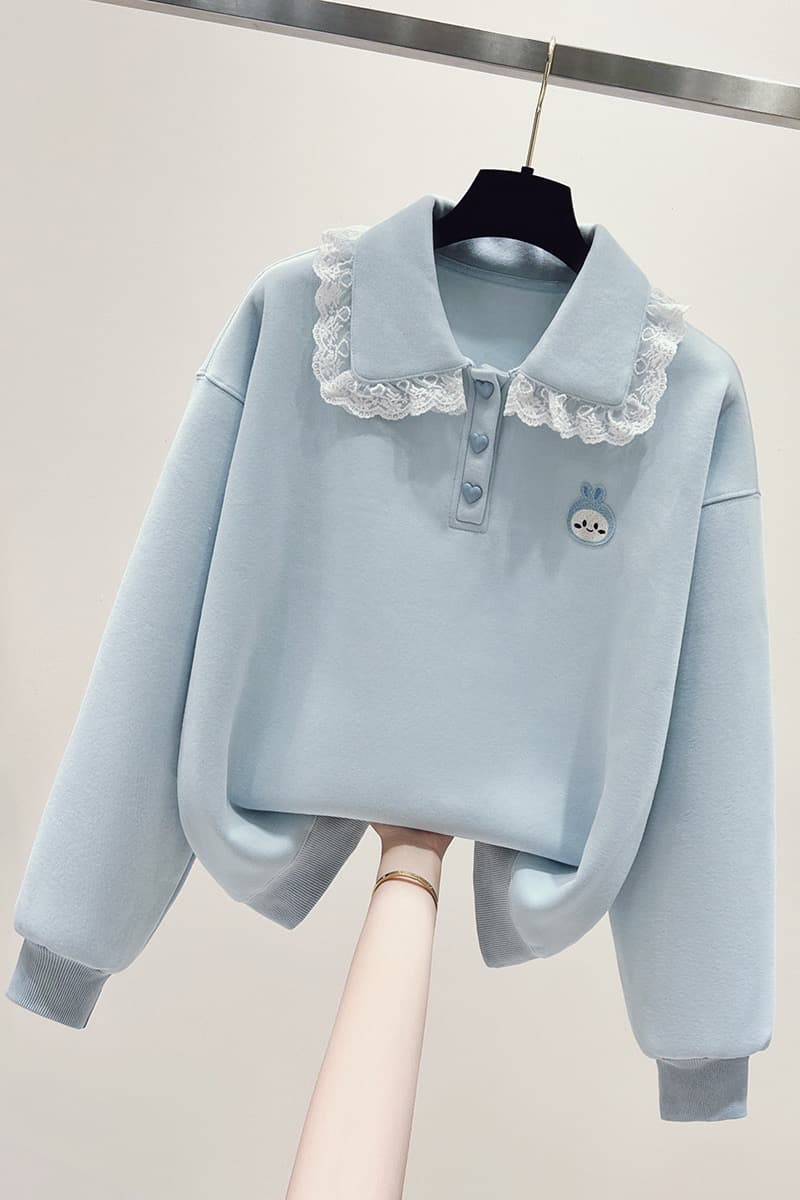 실사 한 부서 파란색 POLO 셔츠 폴로 칼라 맨위 여성 2026 가을 겨울 새로운 루즈핏 느긋한 바람 후드티 ins 트렌디 이미지 6