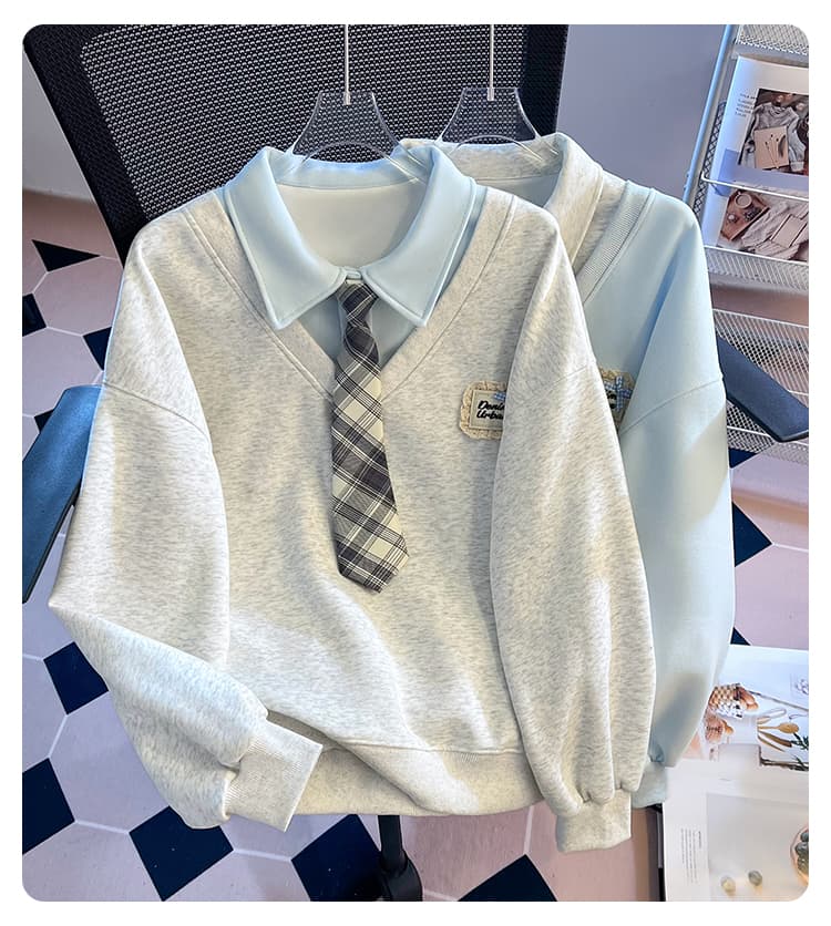 실사 아메리칸 페이크 레이어드 POLO 칼라 소녀 새로운 2026 이른 가을 착용 가져 가라. 루즈핏 학원 스타일 다용도 맨위 상세 이미지 3