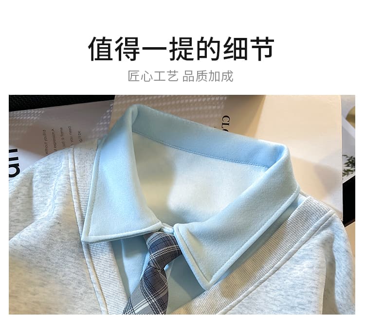 실사 아메리칸 페이크 레이어드 POLO 칼라 소녀 새로운 2026 이른 가을 착용 가져 가라. 루즈핏 학원 스타일 다용도 맨위 상세 이미지 6