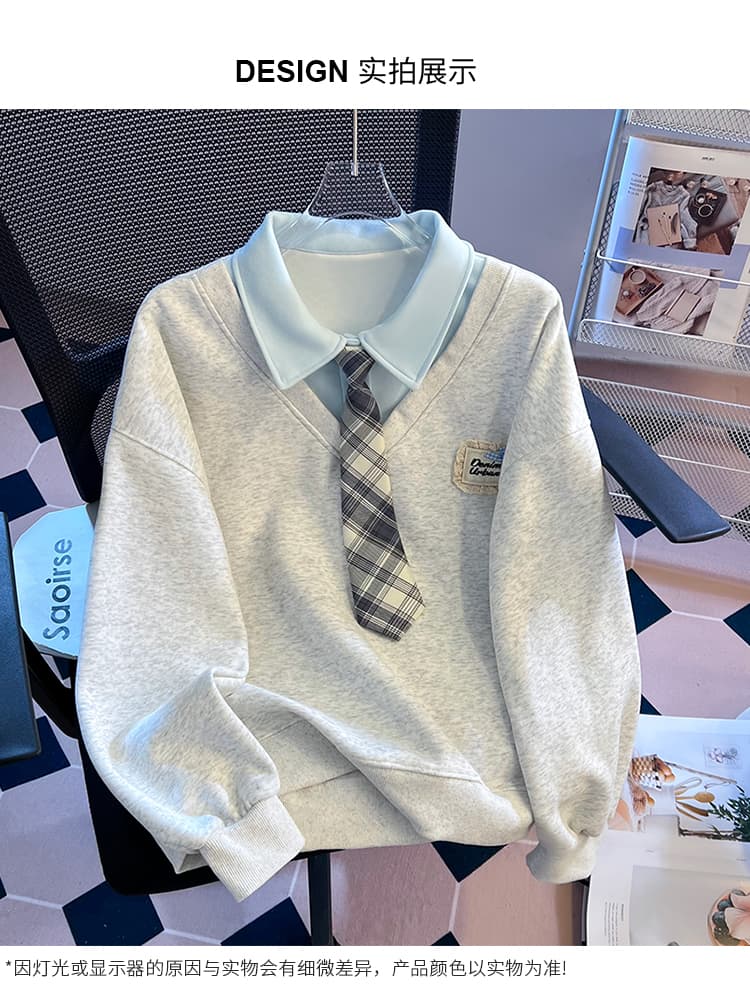 실사 아메리칸 페이크 레이어드 POLO 칼라 소녀 새로운 2026 이른 가을 착용 가져 가라. 루즈핏 학원 스타일 다용도 맨위 상세 이미지 10