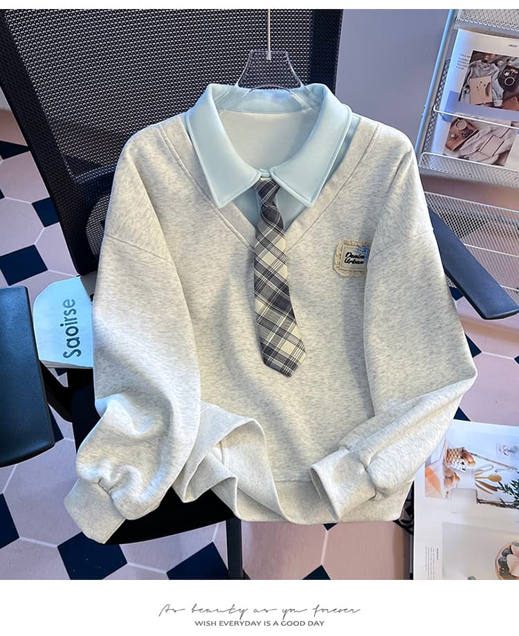 실사 아메리칸 페이크 레이어드 POLO 칼라 소녀 새로운 2026 이른 가을 착용 가져 가라. 루즈핏 학원 스타일 다용도 맨위 상세 이미지 11