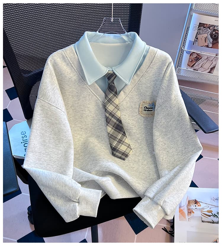 실사 아메리칸 페이크 레이어드 POLO 칼라 소녀 새로운 2026 이른 가을 착용 가져 가라. 루즈핏 학원 스타일 다용도 맨위 상세 이미지 13
