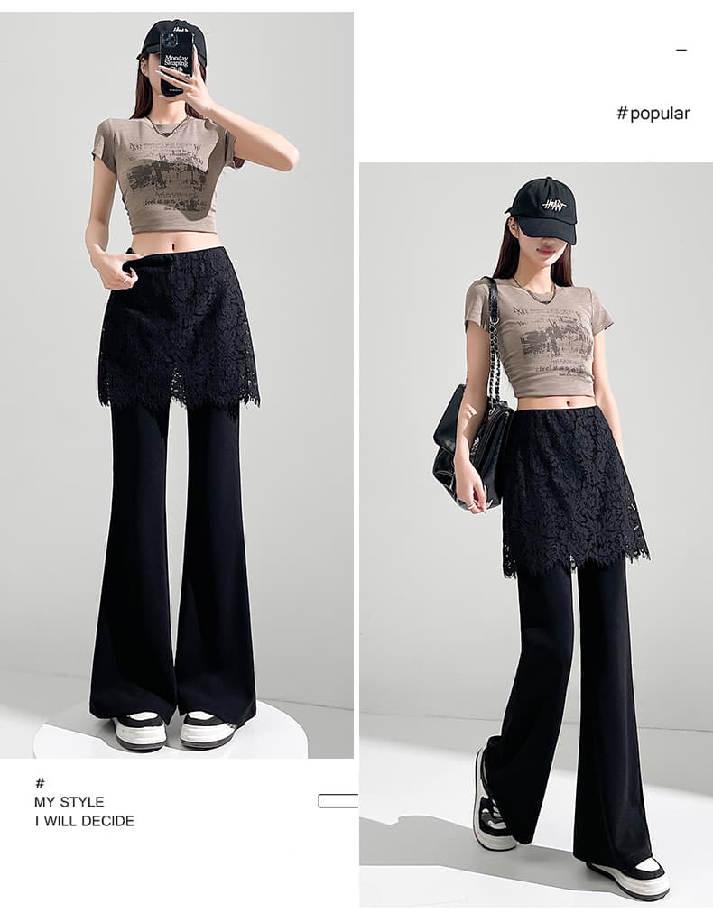 실사 레이스 랩스커트팬츠 부츠컷 바지 여성 2026 여름 새로운 도루 센스 정장 바지 하이웨이스트 슬림해 보이는 캐주얼 바지 상세 이미지 26