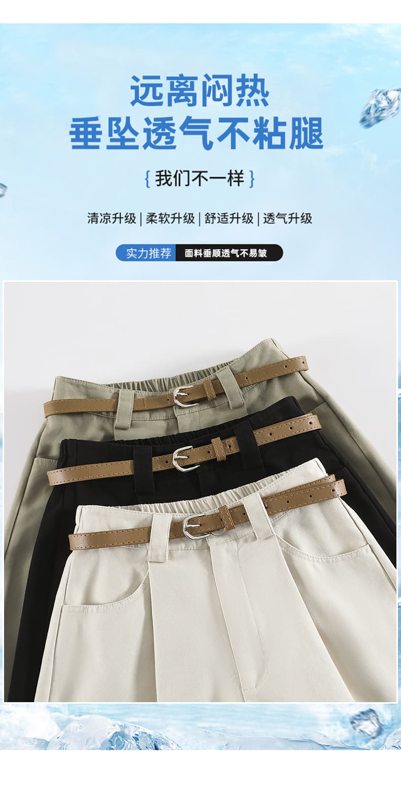 실사 워시 물 면 반바지 여성 2026 여름 다용도 워크웨어 팬츠 와이드 레그 팬츠 하이웨이스트 한 마디 짧은 바지 벨트 보내기 상세 이미지 7