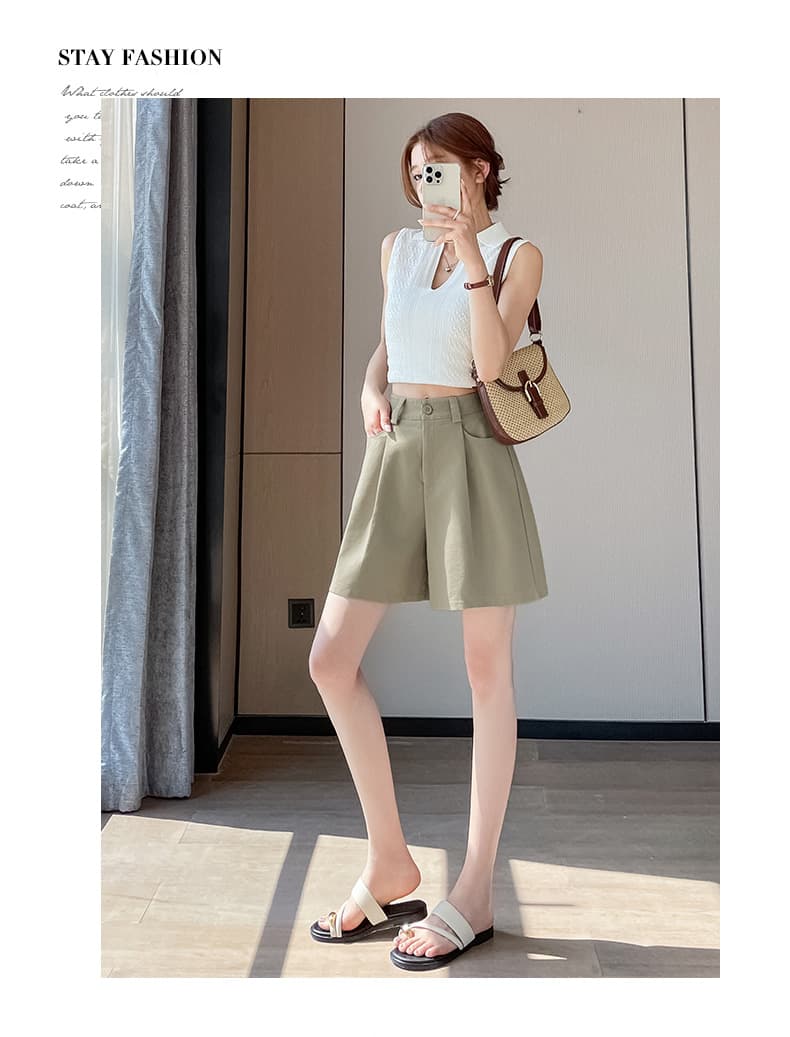 실사 워시 물 면 반바지 여성 2026 여름 다용도 워크웨어 팬츠 와이드 레그 팬츠 하이웨이스트 한 마디 짧은 바지 벨트 보내기 상세 이미지 30