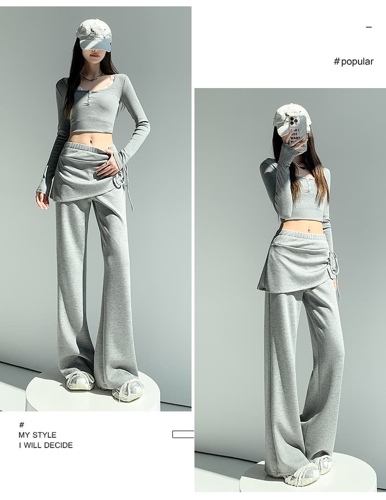실사 가짜 두 조각 부츠컷 바지 여성 2026 가을 겨울 새로운 다용도 하이웨이스트 캐주얼 바지 스택 착용 넓은 다리 바닥 청소 바지 상세 이미지 32