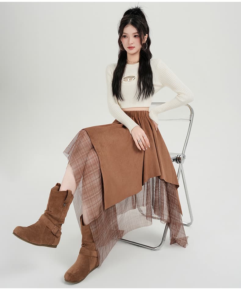 실사 레트로 스웨이드 원단 반신 스커트 여성 가을 겨울 새로운 핫걸 하이웨이스트 불규칙 한 마디 반신 스커트 우산 치마 상세 이미지 31