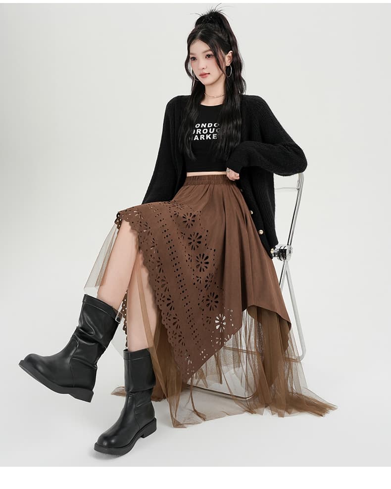 실사 레트로 스웨이드 원단 반신 스커트 여성 가을 겨울 새로운 핫걸 하이웨이스트 불규칙 한 마디 반신 스커트 우산 치마 상세 이미지 22