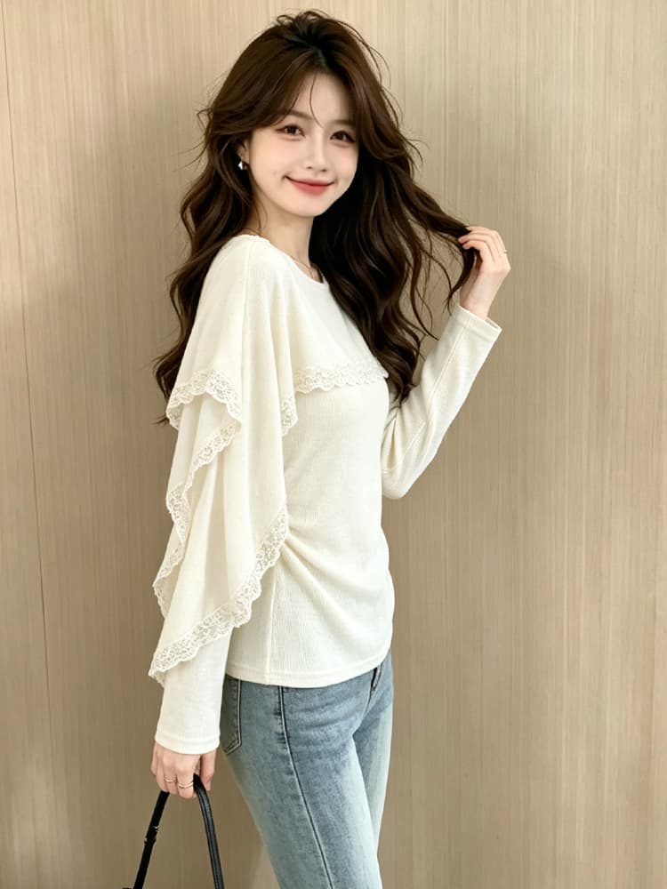 미니멀리즘 디자인 센스 망사 리본 니트 스웨터 26 이른 가을 새로운 패션 몸매 가꾸기 다용도 맨위 스카프 탈착식 상세 이미지 6