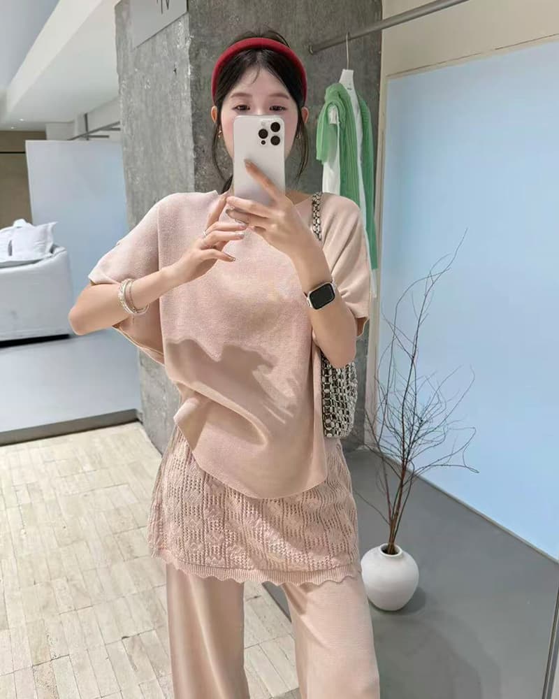 임산부 세트 여름 패션 니트 슬림해 보이는 맨위 긴 바지 패치워크 레이스 임산부 투피스 세트 상세 이미지 10