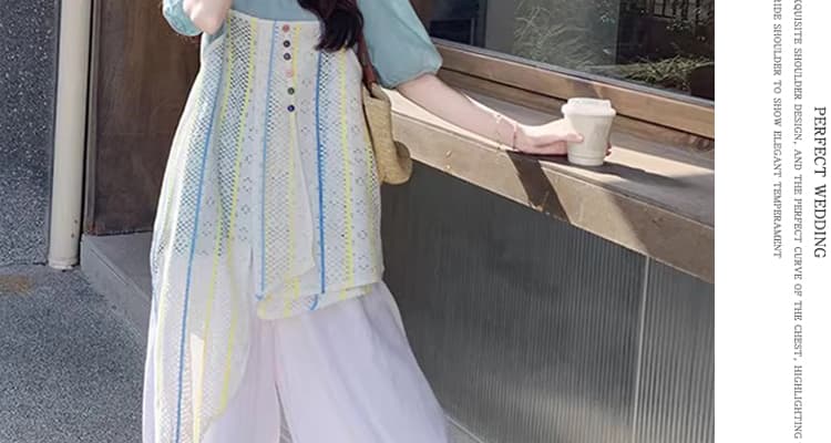 임산부 세트 거품 소매 맨위 도파민 블라우스 슬립 드레스 화이트 루즈핏 와이드 레그 팬츠 임산부 3종 세트 상세 이미지 24