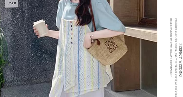 임산부 세트 거품 소매 맨위 도파민 블라우스 슬립 드레스 화이트 루즈핏 와이드 레그 팬츠 임산부 3종 세트 상세 이미지 37