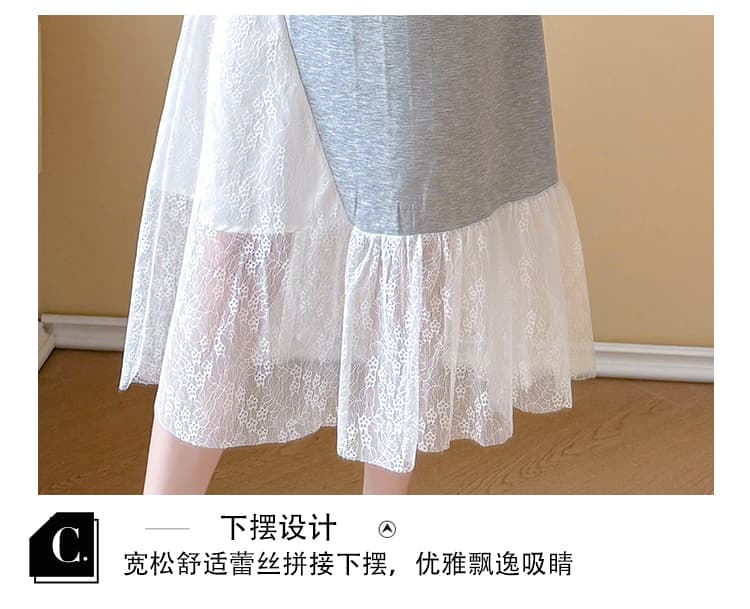 실사 출산 착용 패치워크 드레스 빛나는 알파벳 질감 주름 장식 슬림해 보이는 중간 길이 임산부 티셔츠 치마 상세 이미지 7