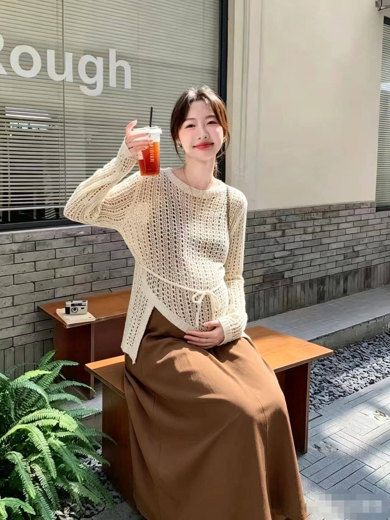 임산부 투피스 세트 느긋한 가을로 2026 디자이너 새로운 불규칙 니트 스웨터 슬립 드레스 임산부 세트 상세 이미지 8