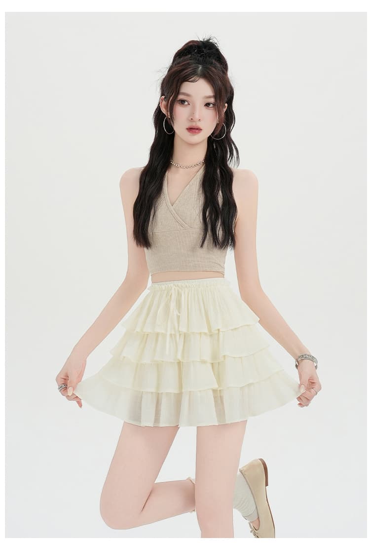 실사 새로운 도루 피하다. 실크 미끄러짐 양면 공단 발레 바람 한 마디 퍼프 케이크 반신 미니 스커트 상세 이미지 26