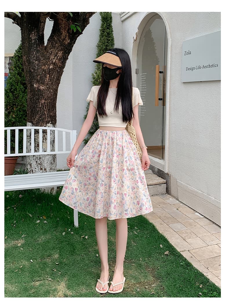 실사 휴가 바람 아름다운 도파민 고급 센스 꽃무늬 한 마디 반신 스커트 여성 유화 꽃 반신 스커트 상세 이미지 20