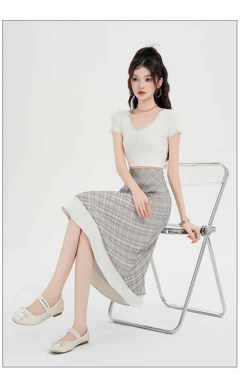 실사 레트로 체크무늬 도루 센스 인어 꼬리 반신 스커트 여성 봄 여름 하이웨이스트 품격 캐주얼 표지 십자가 다용도 한 마디 미니 스커트 상세 이미지 34