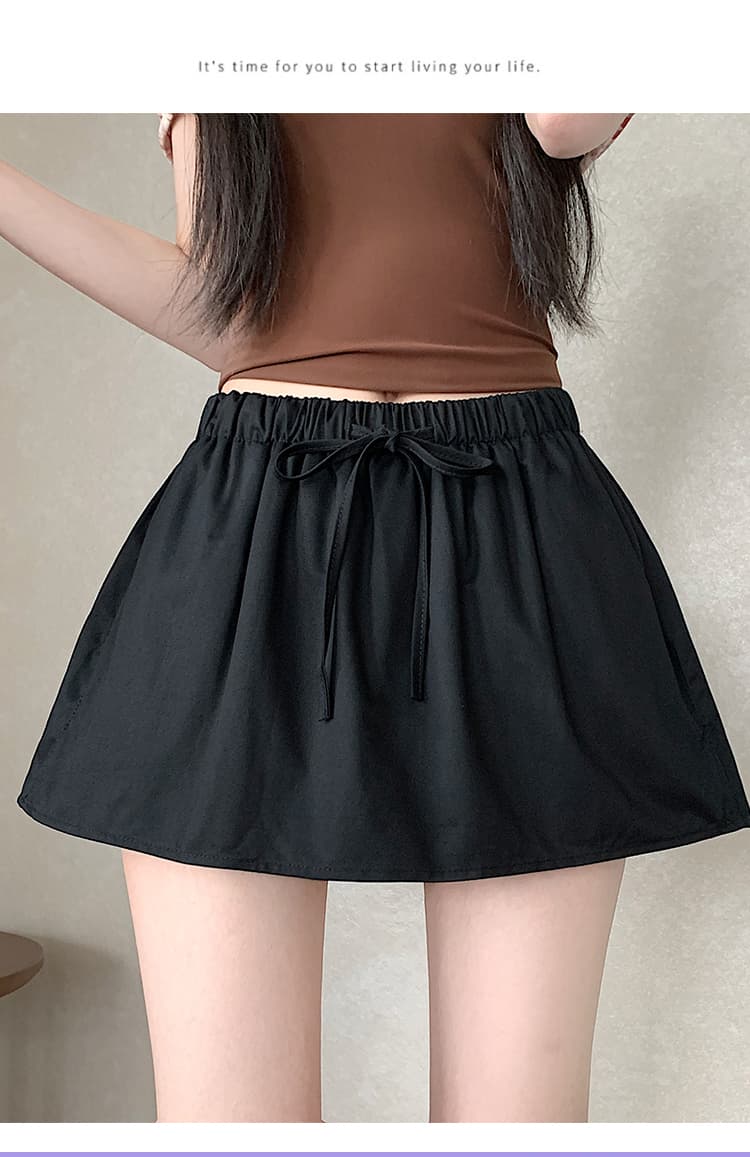 실사 한국 스타일 미니멀리즘 다용도 허리밴드 레이스업 노출 방지 반신 스커트 루즈핏 한 마디 미니 스커트 치마바지 상세 이미지 28
