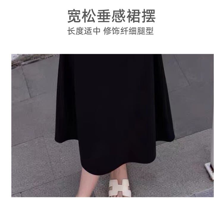 2026 지금 여름 새로운 임산부 미니멀리즘 루즈핏 허리 수축 슬림해 보이는 라운드 넥 롱 코트 드레스 경기 숄 세트 상세 이미지 4