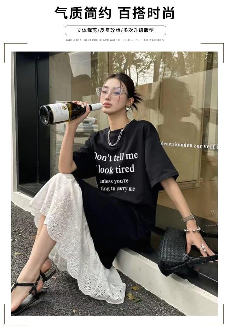 2026 새로운 지금 여름 드레스 레이스 임산부 드레스 빛 럭셔리 고급 센스 알파벳 티셔츠 임산부 롱 스커트 상세 이미지 2