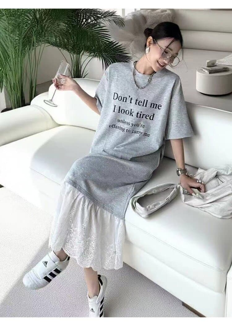 2026 새로운 지금 여름 드레스 레이스 임산부 드레스 빛 럭셔리 고급 센스 알파벳 티셔츠 임산부 롱 스커트 상세 이미지 11