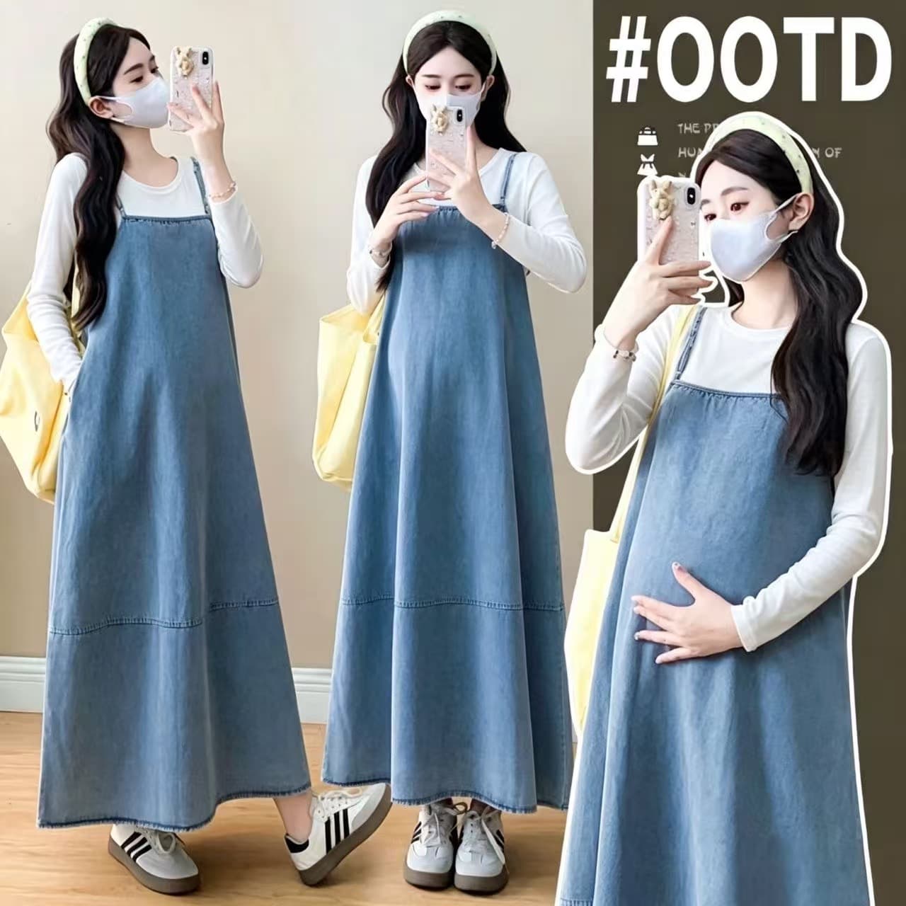 2026 새로운 실사 지금 임산부 데님 슬립 드레스 기본 셔츠 맨위 임산부 멜빵 바지 세트 상세 이미지 1
