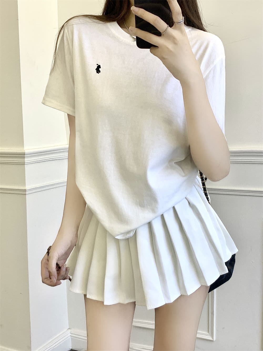 실사 19 지점 순면 220g100 솜 반팔 티셔츠 작은 말 표준 자수