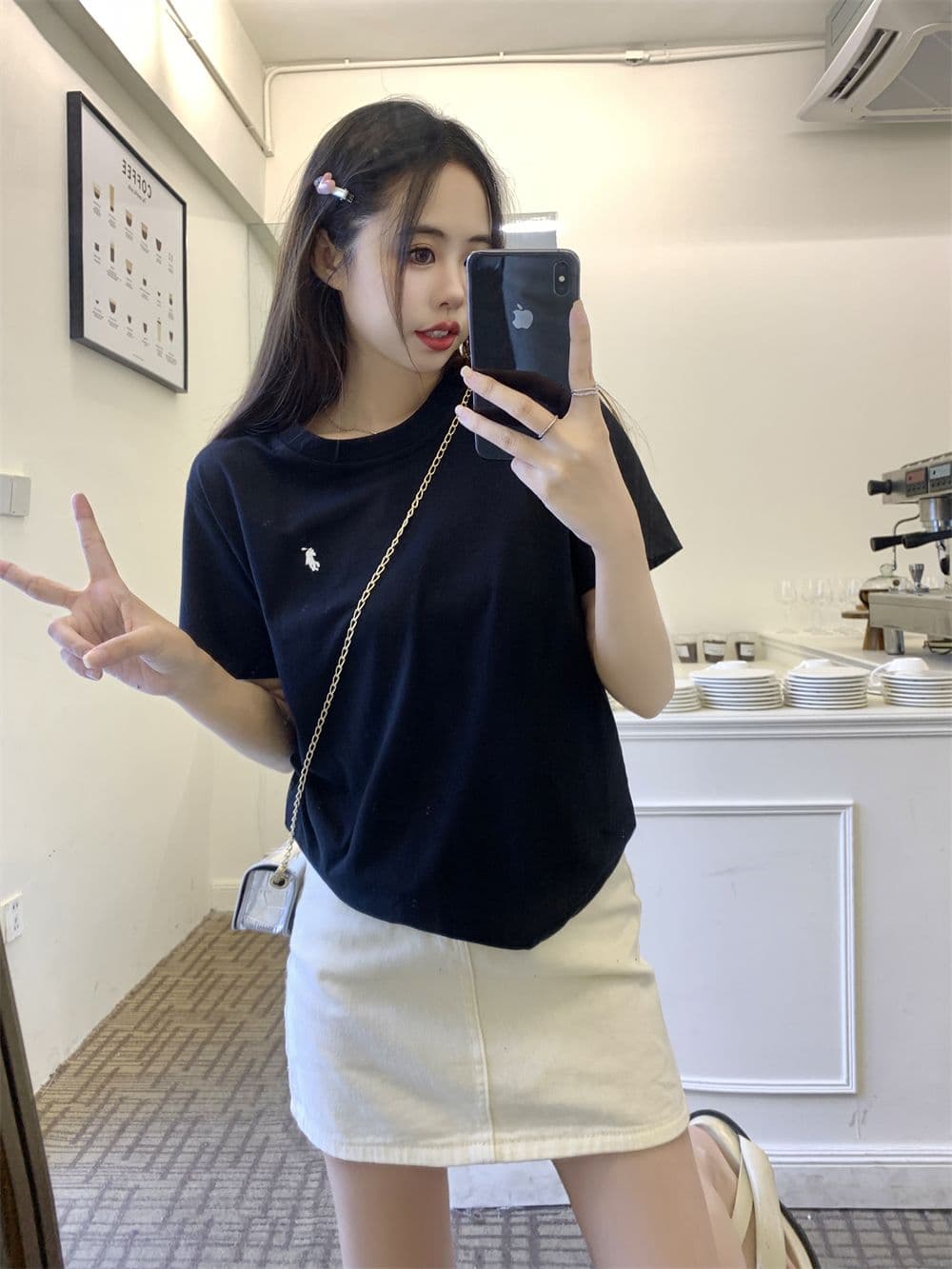 실사 19 지점 순면 220g100 솜 반팔 티셔츠 작은 말 표준 자수 상세 이미지 4