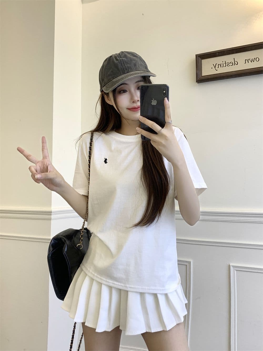 실사 19 지점 순면 220g100 솜 반팔 티셔츠 작은 말 표준 자수 상세 이미지 5