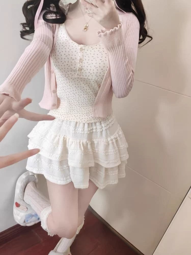 40 순면 210 그램 달콤한 핫걸 꽃무늬 작은 슬링 조끼 레이스 이미지 3