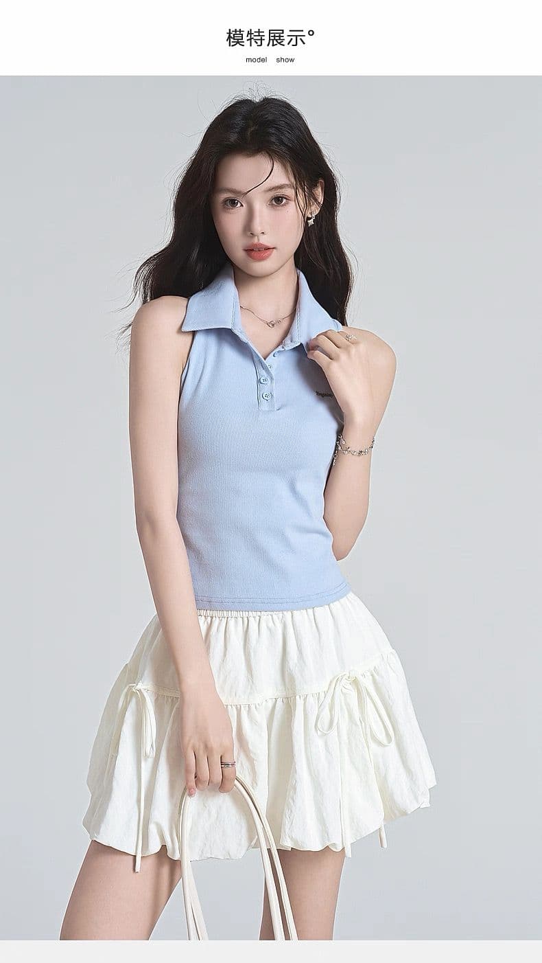 원본 품질 POLO 칼라 민소매 조끼 여성 여름 디자인 센스 몸매 가꾸기 핫걸 쇼트 스타일 다용도 맨위 상세 이미지 2