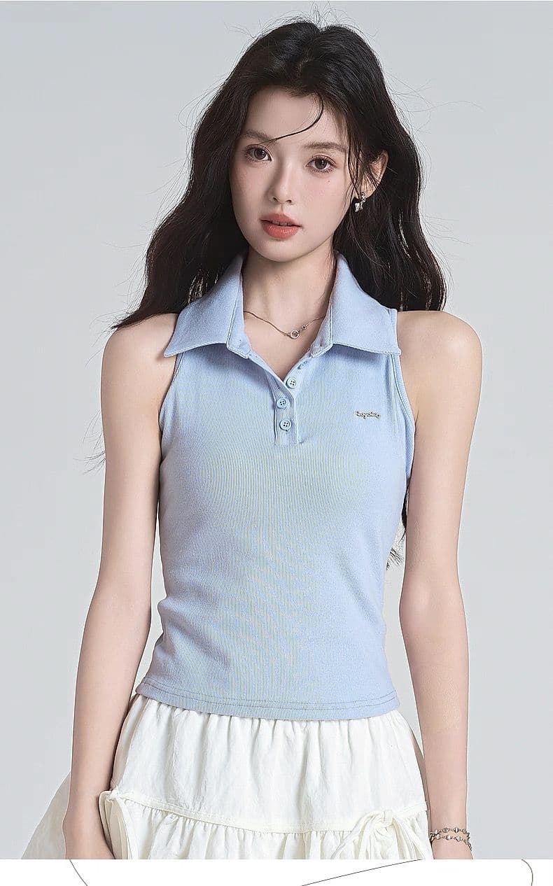 원본 품질 POLO 칼라 민소매 조끼 여성 여름 디자인 센스 몸매 가꾸기 핫걸 쇼트 스타일 다용도 맨위 상세 이미지 7