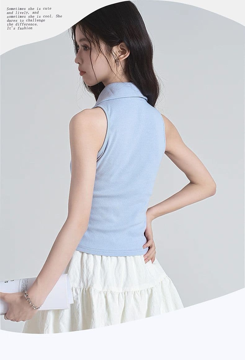 원본 품질 POLO 칼라 민소매 조끼 여성 여름 디자인 센스 몸매 가꾸기 핫걸 쇼트 스타일 다용도 맨위 상세 이미지 8