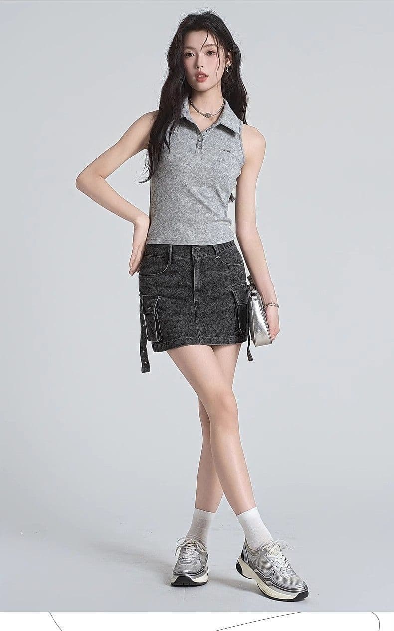 원본 품질 POLO 칼라 민소매 조끼 여성 여름 디자인 센스 몸매 가꾸기 핫걸 쇼트 스타일 다용도 맨위 상세 이미지 13
